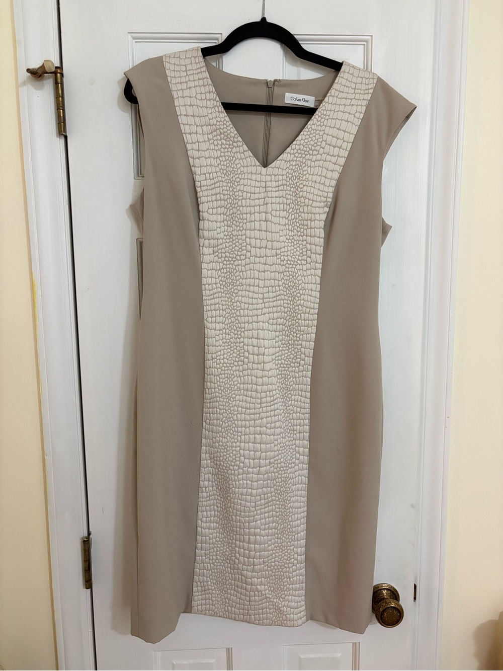 Calvin Klein Taupe Dress with Cream Textured Panel